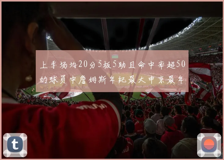 上季场均20分5板5助且命中率超50的球员中詹姆斯年纪最大申京最年轻